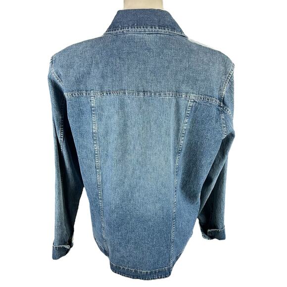 Christopher & Banks Jean Jacket Women Sz XL Stretch Blue Snap Front Casual Denim - Picture 3 of 10
